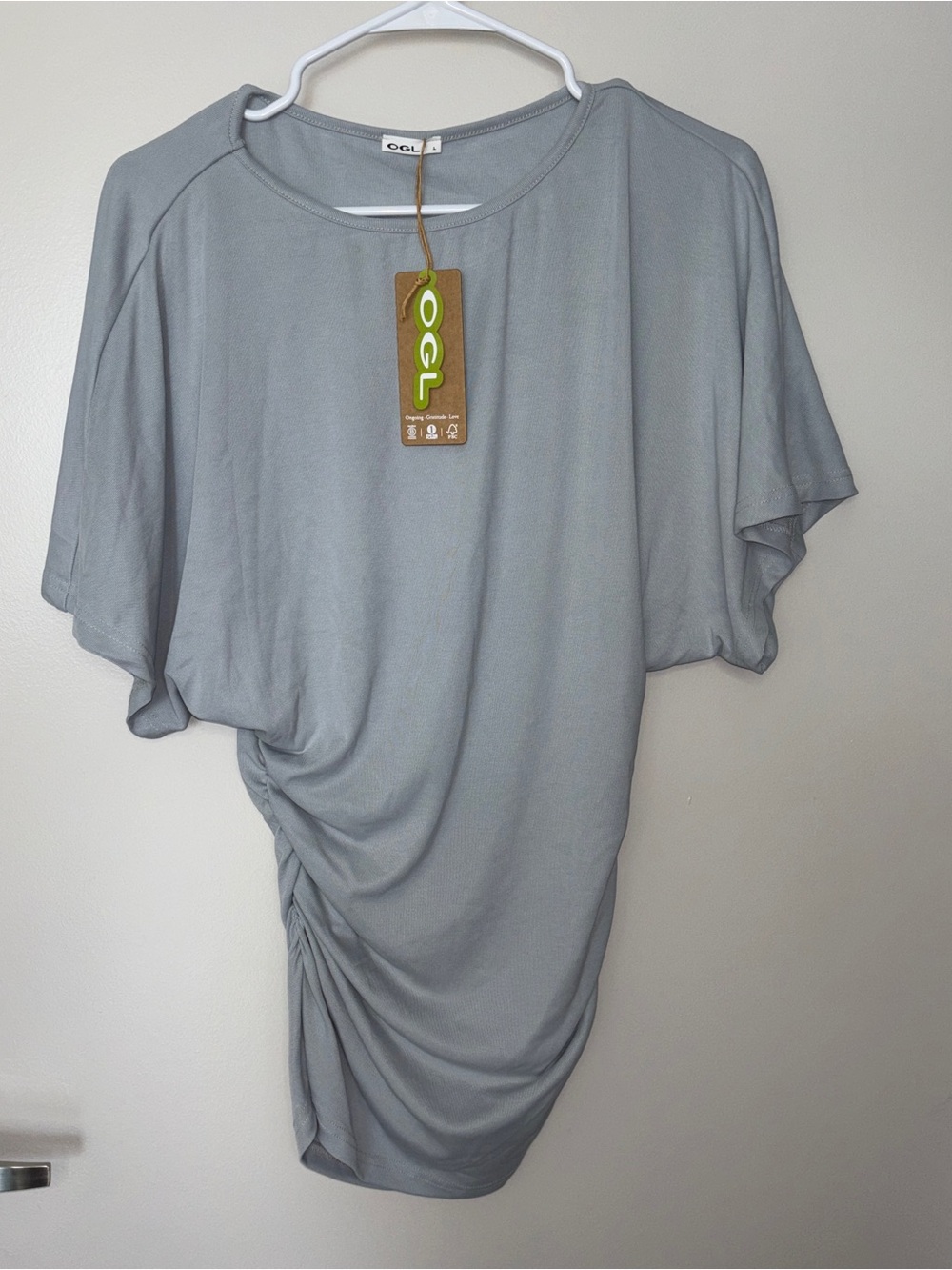 OGL Women's Light Gray Side-Ruched Short Sleeve Tee